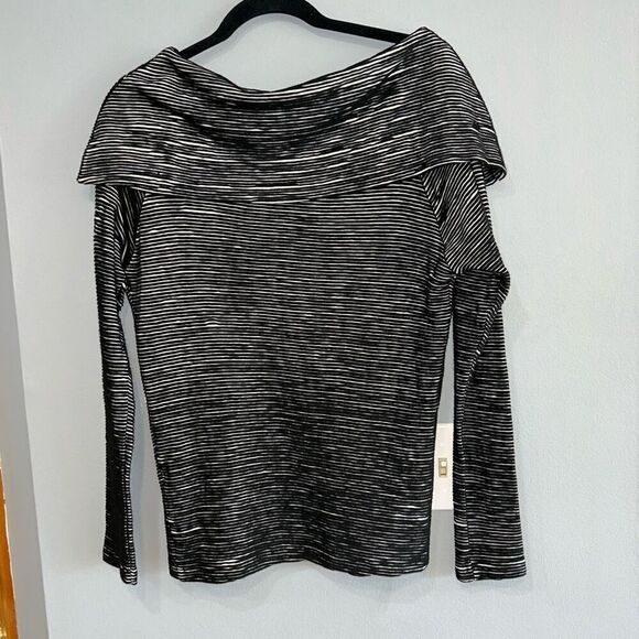 ANTHROPOLOGIE Dolan Black White Stripe Cowl Neck Long Sleeve Textured Top Size S - Picture 2 of 8